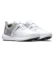 Load image into Gallery viewer, FootJoy Women&#39;s Flex Spikeless Shoes - White/Grey #95754
